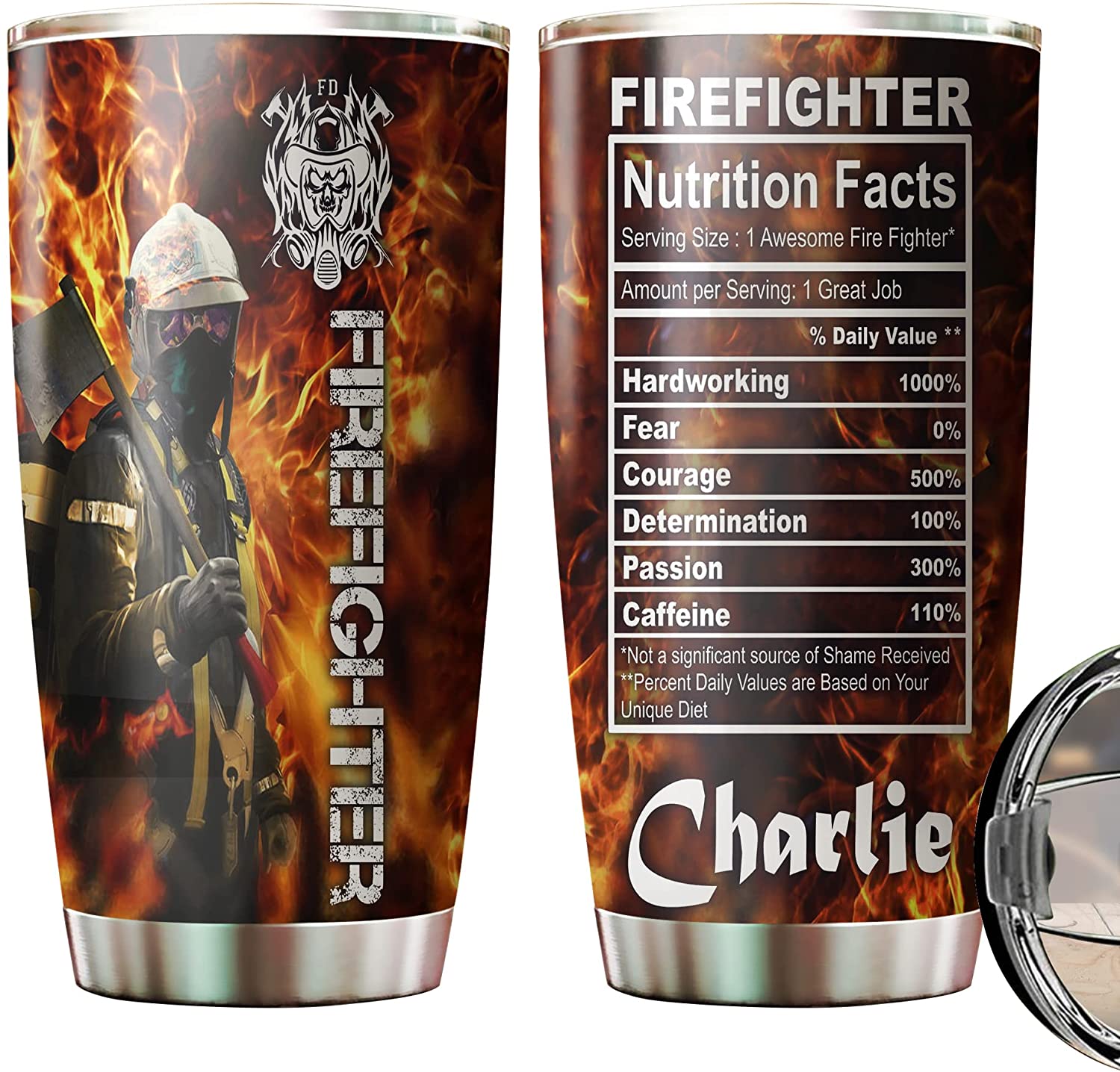 Firefighter Nutrition Facts Tumbler, Personalized Name Tumbler, Haradworking Person Tumbler, Gifts For Volunteer Fireman, Firefighting Presents, Firehouses Gifts, Patriotic EMT Gifts