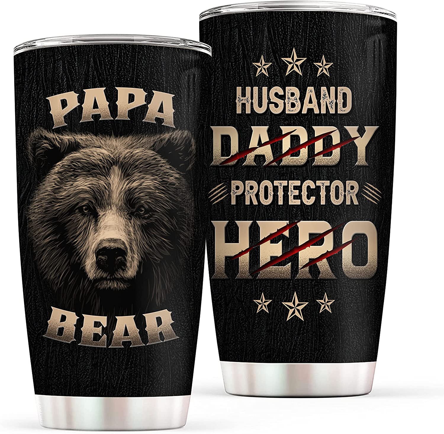 Gift for Dad Insulated Travel Mug - Papa Bear Stainless Steel Tumbler Cup with Lid - Worlds Best Dad Gifts from Daughter Son Kid Wife on Fathers Day