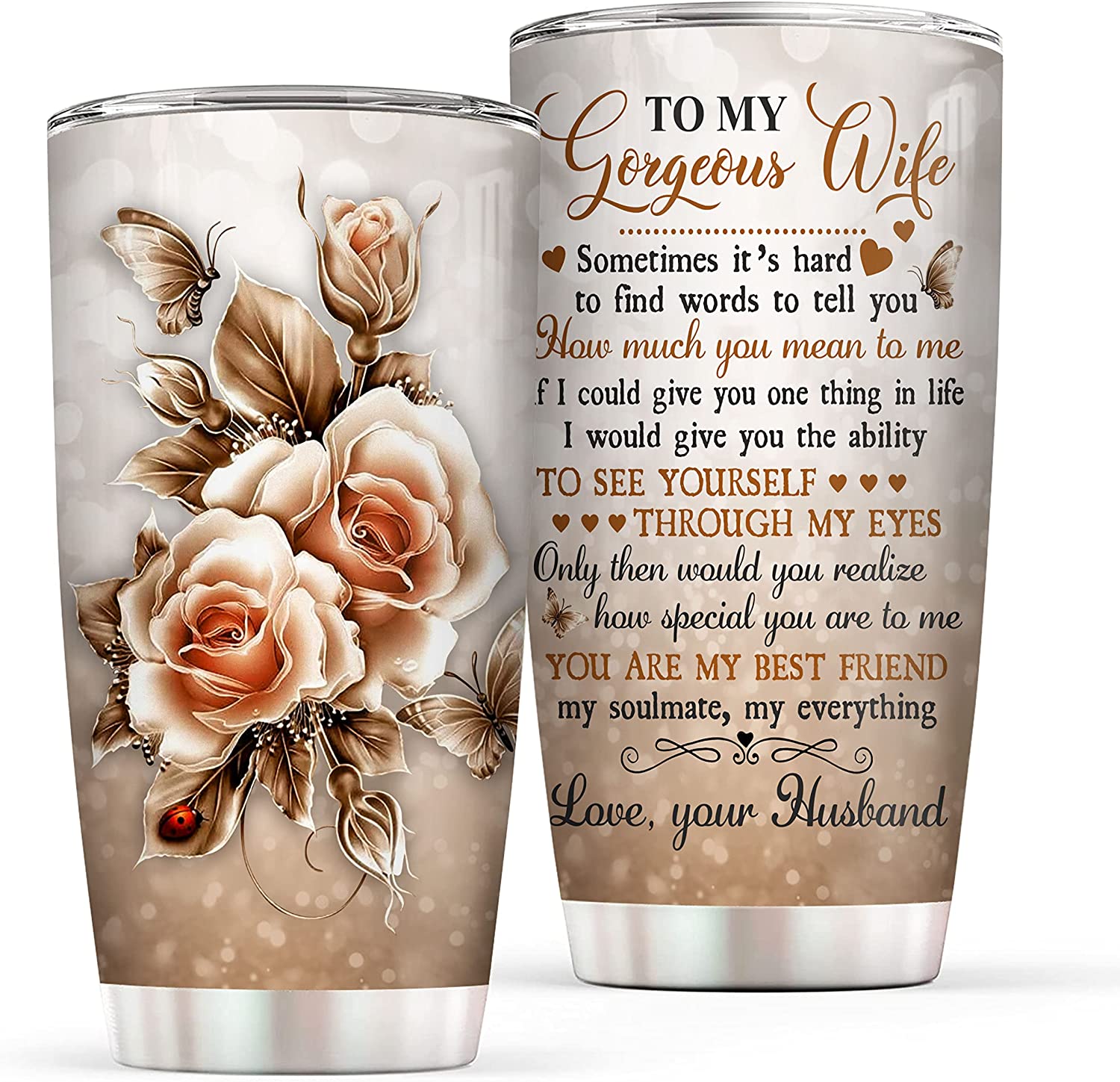 Wife Tumbler, Wife Gifts - Rose To My Wife Insulated Stainless Steel Tumbler - Wedding Gift for Her for Anniversary,Birthday Gifts for Wife,Romantic Valentines Gift