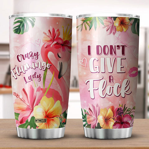 Flamingo Tumbler Vintage Coffee Mug For Women Birthday Present Flamingo Lover Gifts Stainless Steel Cup Insulated I Dont Give A Flock Mug For Her Flower Animal Coffee Cup