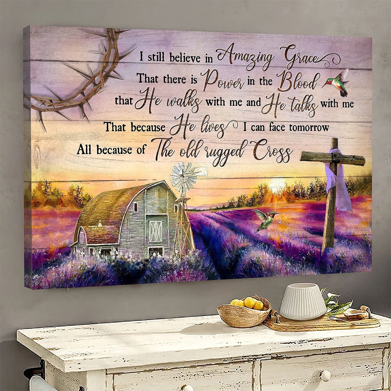 Vintage House With Wooden cross, I Still Believe In Amazing Grace Jesus Wall Art God Canvas Christian Wall Art Christian Canvas