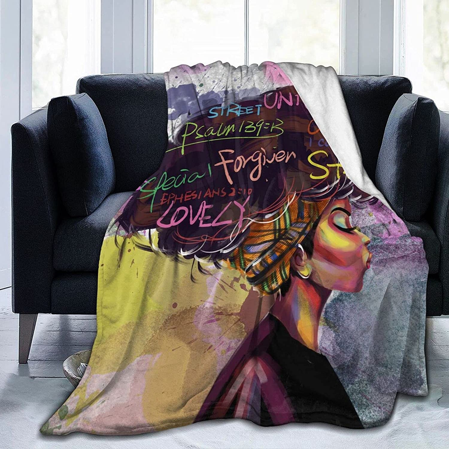 African Black Art Flannel Blanket African American Woman Inspirational Quote Hair Throw Blanket,Afro Black Woman Blanket,Soft Fuzzy Plush Fleece Blanket For Couch Sofa Bedroom