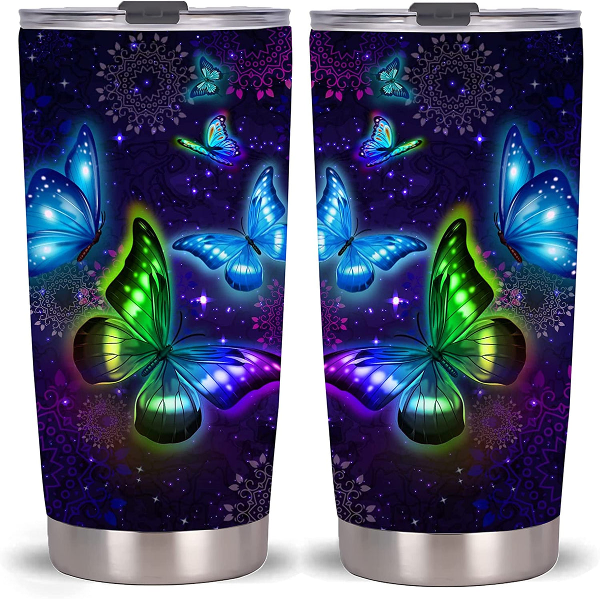 Butterfly Galaxy Tumbler-Stainless Steel Travel Mug With Lid And Straw ( Butterfly Galaxy Tumbler )