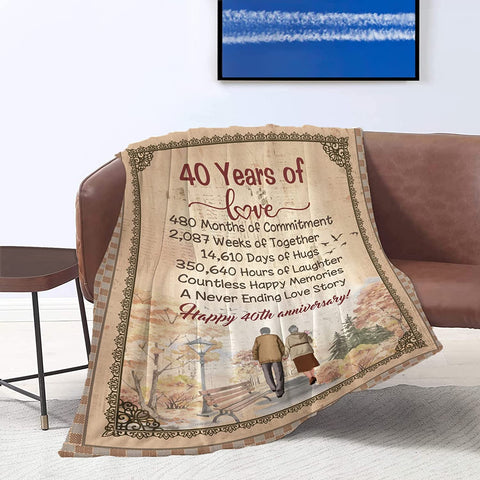 40Th Anniversary Blanket, Gifts For Wife Husband Couple Ruby Wedding Blanket For Mom Dad Grandparents 40 Years Of Marriage Celebration Throw Blankets Valentine'S Day Gift Idea