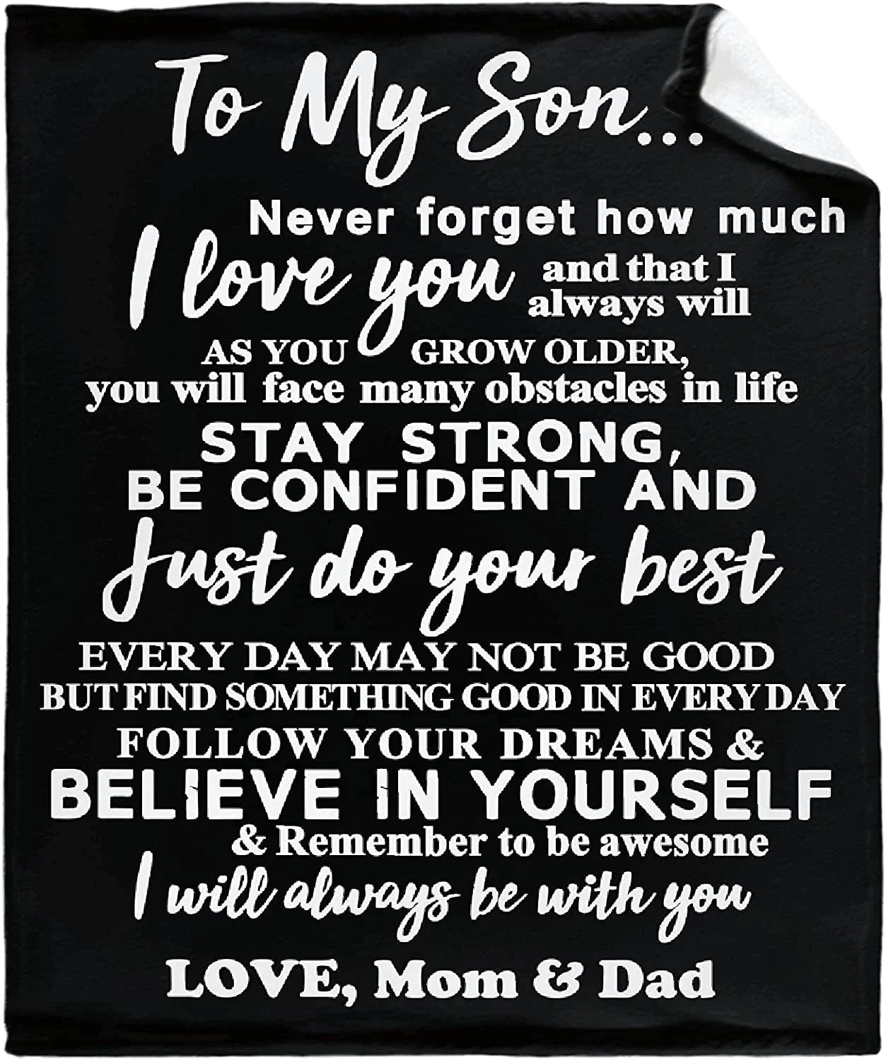 to My Son I Love You Black Blanket, Valentine Birthday Anniversary Gift From Mom and Dad Fleece Flannel Throw Microfiber Soft Lightweight Cozy in Home