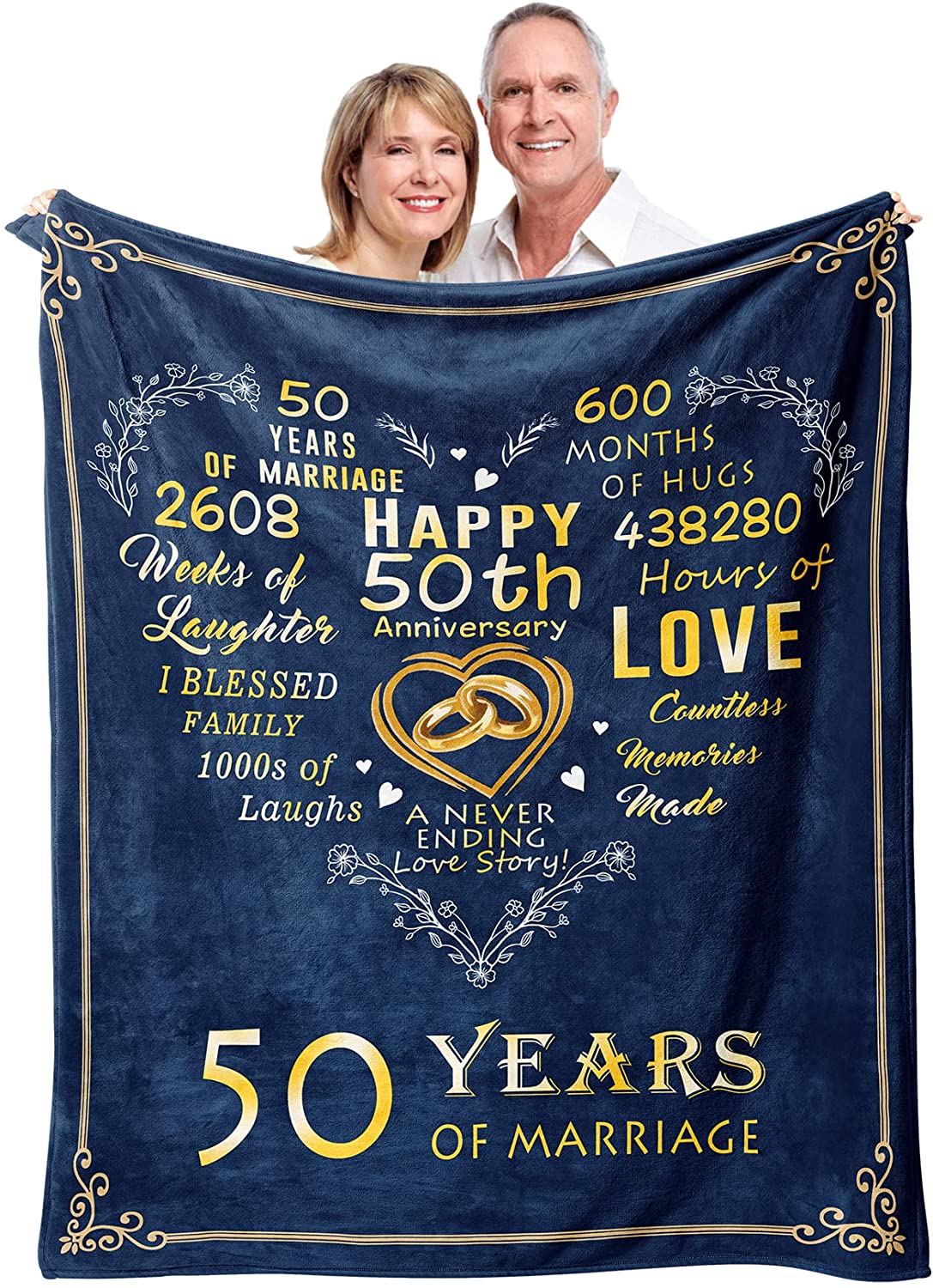 50Th Anniversary Blanket, 50Th Golden Wedding Anniversary Couple Gifts For Dad Mom Grandparents, 50 Years Of Marriage Throw Blankets Gift For Husband Wife