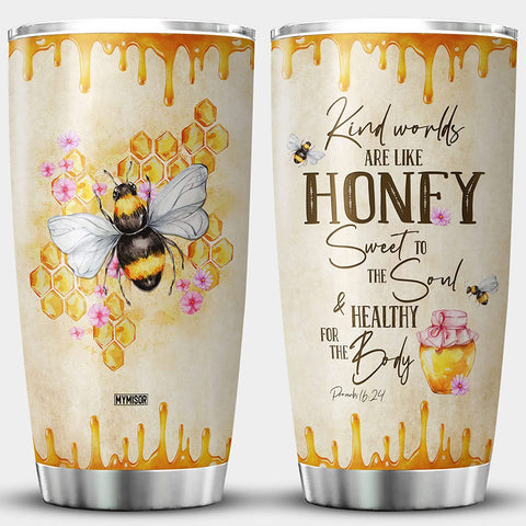 Bee Tumbler With Lid Kind Words Are Like Honey Bee Lover Gifts For Women Bible Verse Mug Proverbs 16 24 Christian Gift Inspirational Saying Yellow Bee Themed Gifts