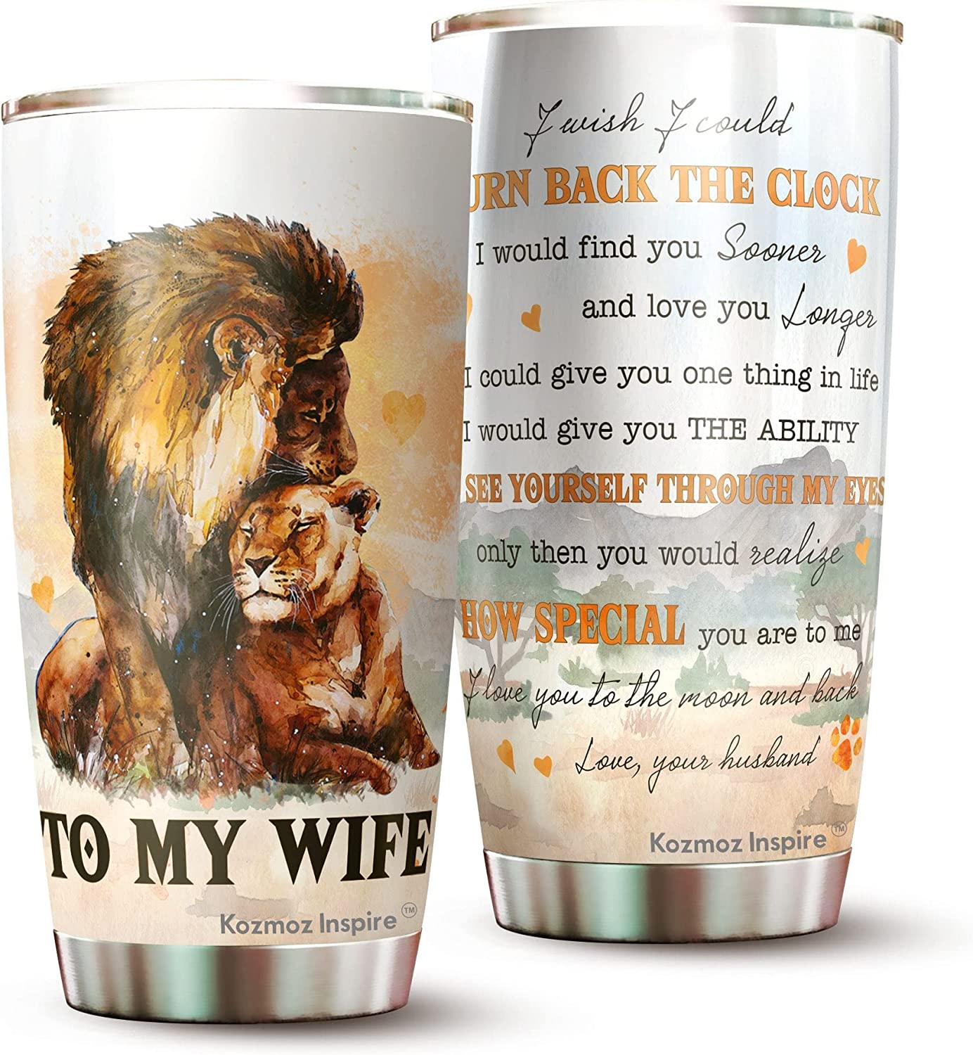 Wife Tumbler, To My Wife Lion Couple Tumbler Gifts - Wife Travel Coffee Mug - Tumbler Gifts for Wife, Her, Women's Day, Wife's Birthday, Aniversary, Mothers Day