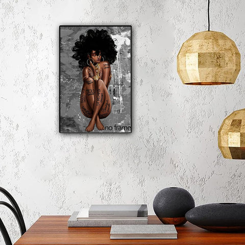 African American Wall Art Black Girl Canvas Black Queen Poster Paintings Women Decor Portrait Meditation Vertical Painted Picture For Living Room Decorations