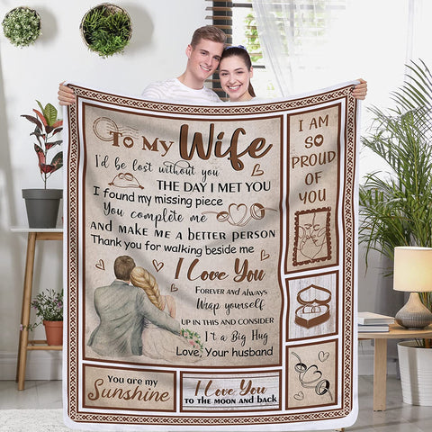 Wife Gift Blanket, To My Wife Blanket from Husband, Gifts for Her - Christmas Birthday Anniversary Blanket, Romantic Valentine’s Day Gifts Idea for Wife