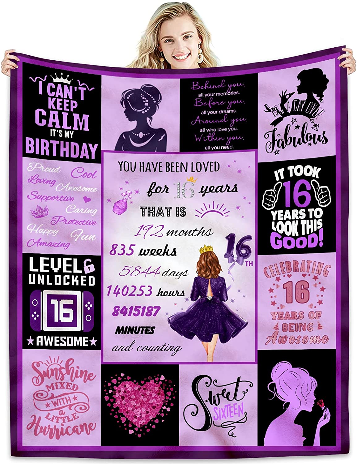 16Th Birthday Blanket, Birthday Gifts For Girls Blanket, Sweet 16Th Birthday Decorations For Girl, 16-Year-Old Girl Birthday Gift Ideas, Best Gifts For 16 Year Old Girls, 16Th Birthday Gift Blankets