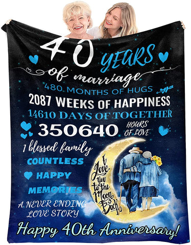 40Th Anniversary Blanket Gifts,40 Years Of Love Couple Golden Marriage Gifts For Dad,Mom,Grandpa,Grandma,Grandparents,40Th Anniversary Birthday Gift For Husband And Wife