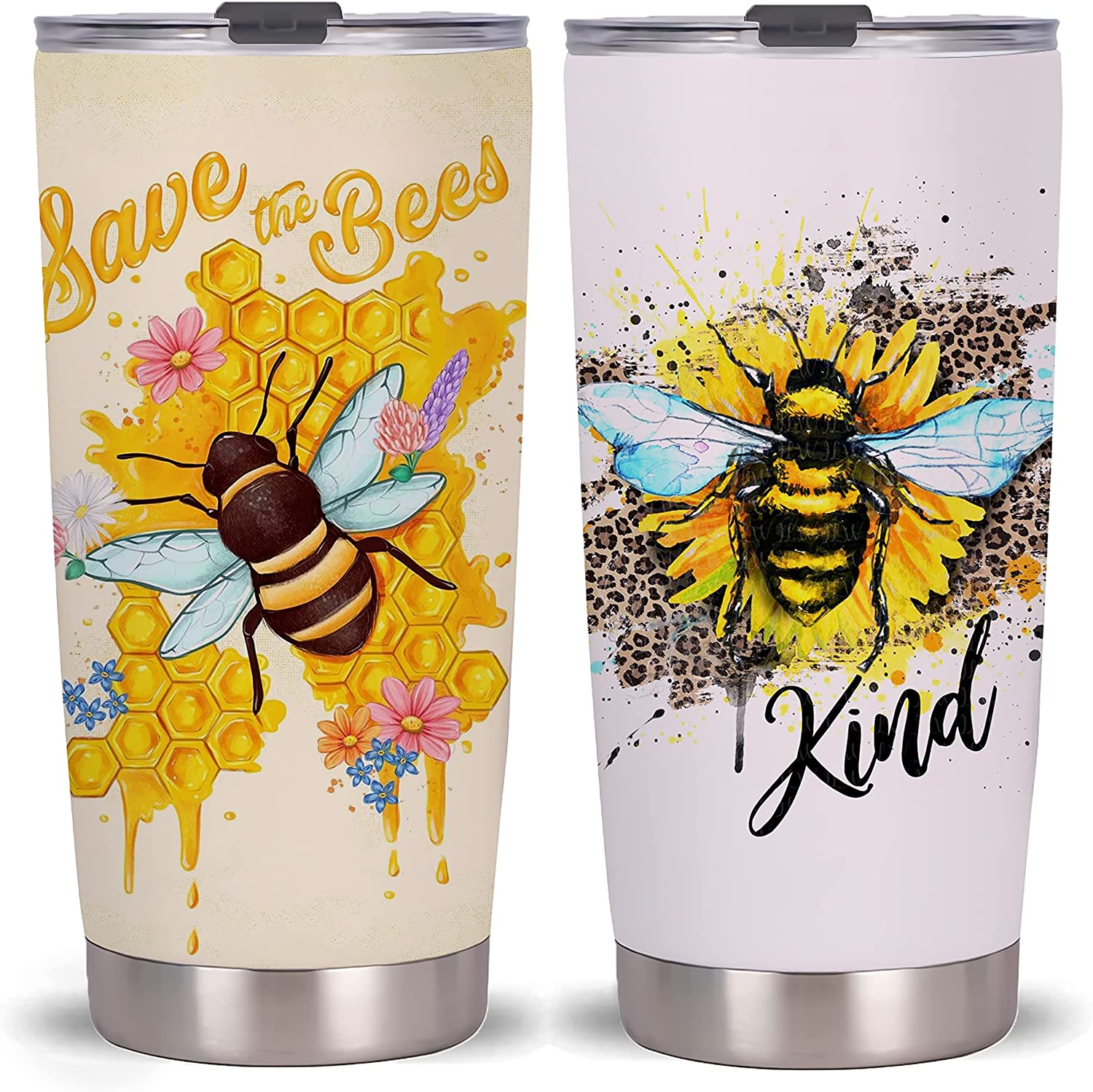 Bee Tumbler-Stainless Steel Travel Mug With Lid And Straw ( Bee - Tumbler )