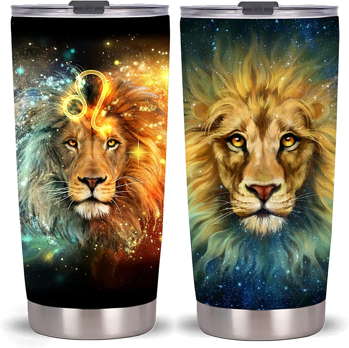 Lion Tumbler-Stainless Steel Travel Mug With Lid And Straw ( Lion - Tumbler )