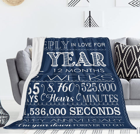 1St Anniversary Blanket, One Year Gifts For Anniversary To Boyfriend, Gifts For Anniversary To Husband, First Year Anniversary Flannel Blanket For Boyfriend From Girlfriend, Throw Blanket