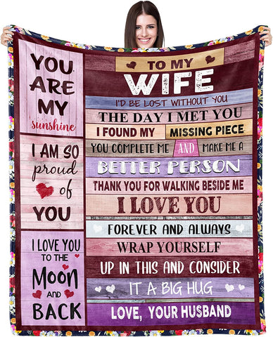 To My Wife Throw Blanket From Husband Valentines Birthday Anniversary Personalization Gift Soft Warm Bed Blanket