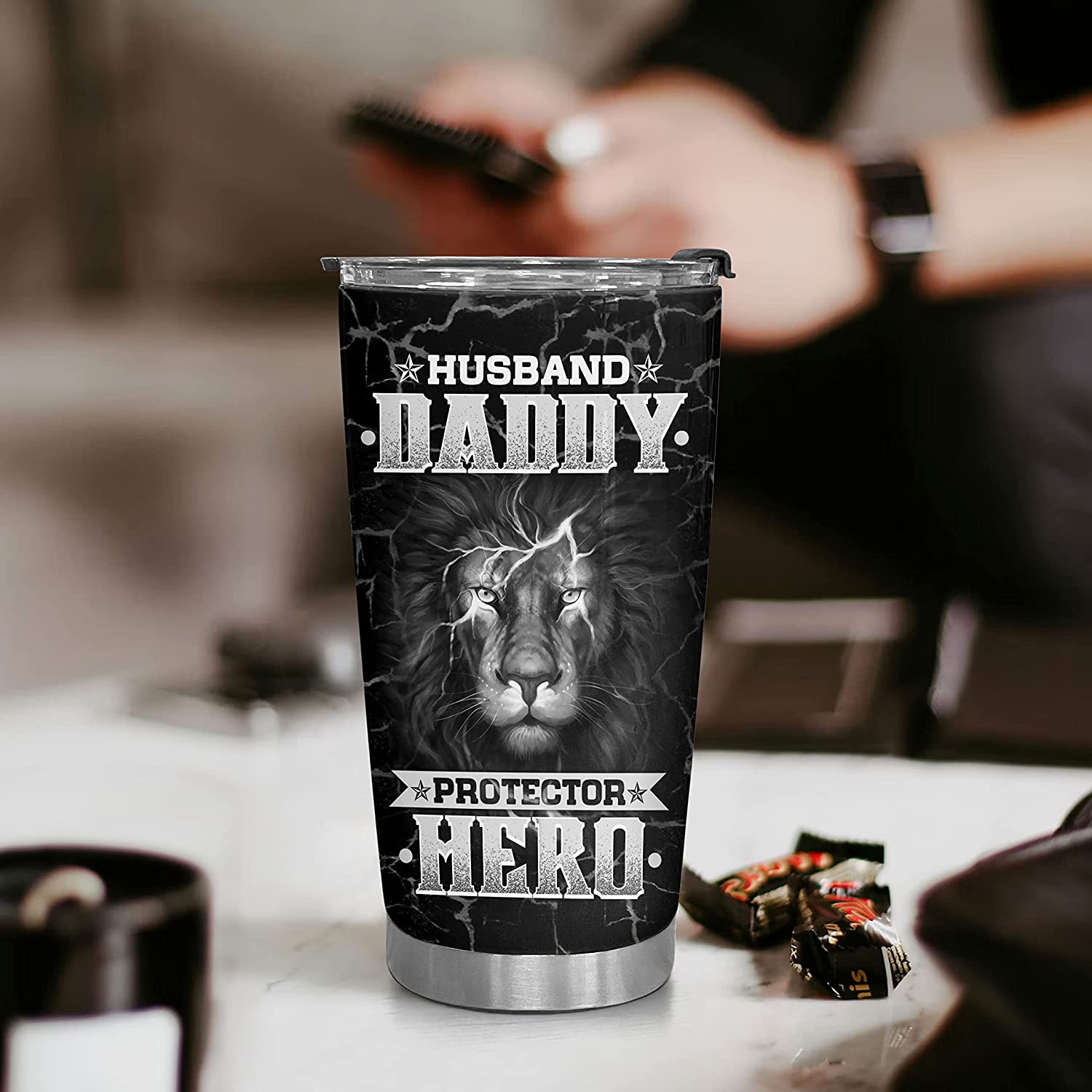 Gift for Dad Insulated Travel Mug - Daddy Hero Stainless Steel Tumbler Cup with Lid - Worlds Best Dad Gifts from Daughter Son Kid Wife on Fathers Day, Birthday, Valentines Day, Christmas