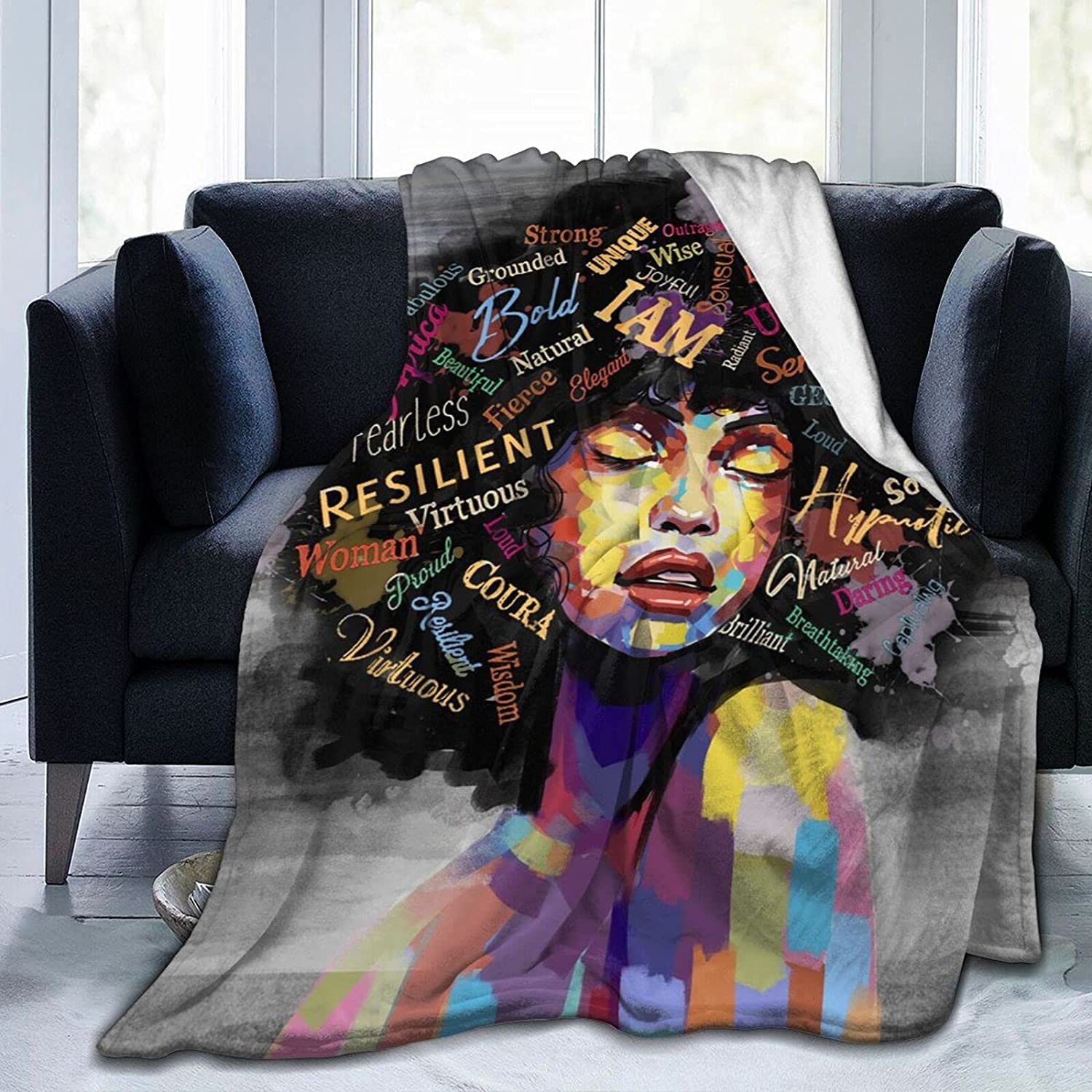 African Black Art Flannel Blanket African American Woman Inspirational Quote Hair Throw Blanket,Afro Black Woman Blanket,Soft Fuzzy Plush Fleece Blanket For Couch Sofa Bedroom