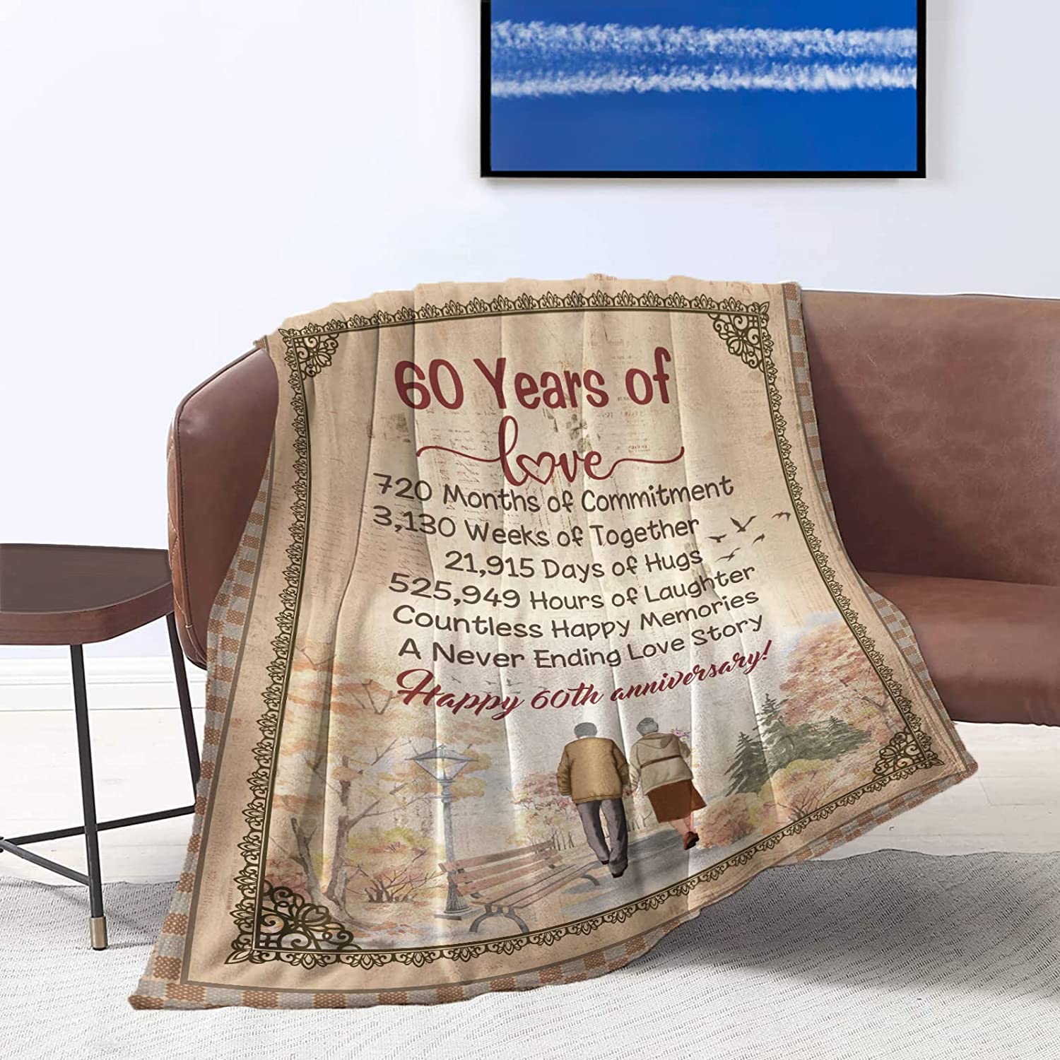 60Th Anniversary Blanket, Gifts For Couple Parents Wife Husband Diamond Wedding Blanket Throw Blankets For Mom Dad Grandparents 60 Years Of Marriage Celebration Gift Ideas