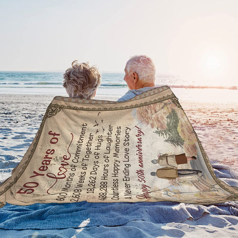 50Th Anniversary Wedding Gifts For Wife Husband Couple Golden Wedding Blanket For Mom Dad Grandparents 50 Years Of Marriage Celebration Throw Blankets Valentine'S Day Fiftieth Gift