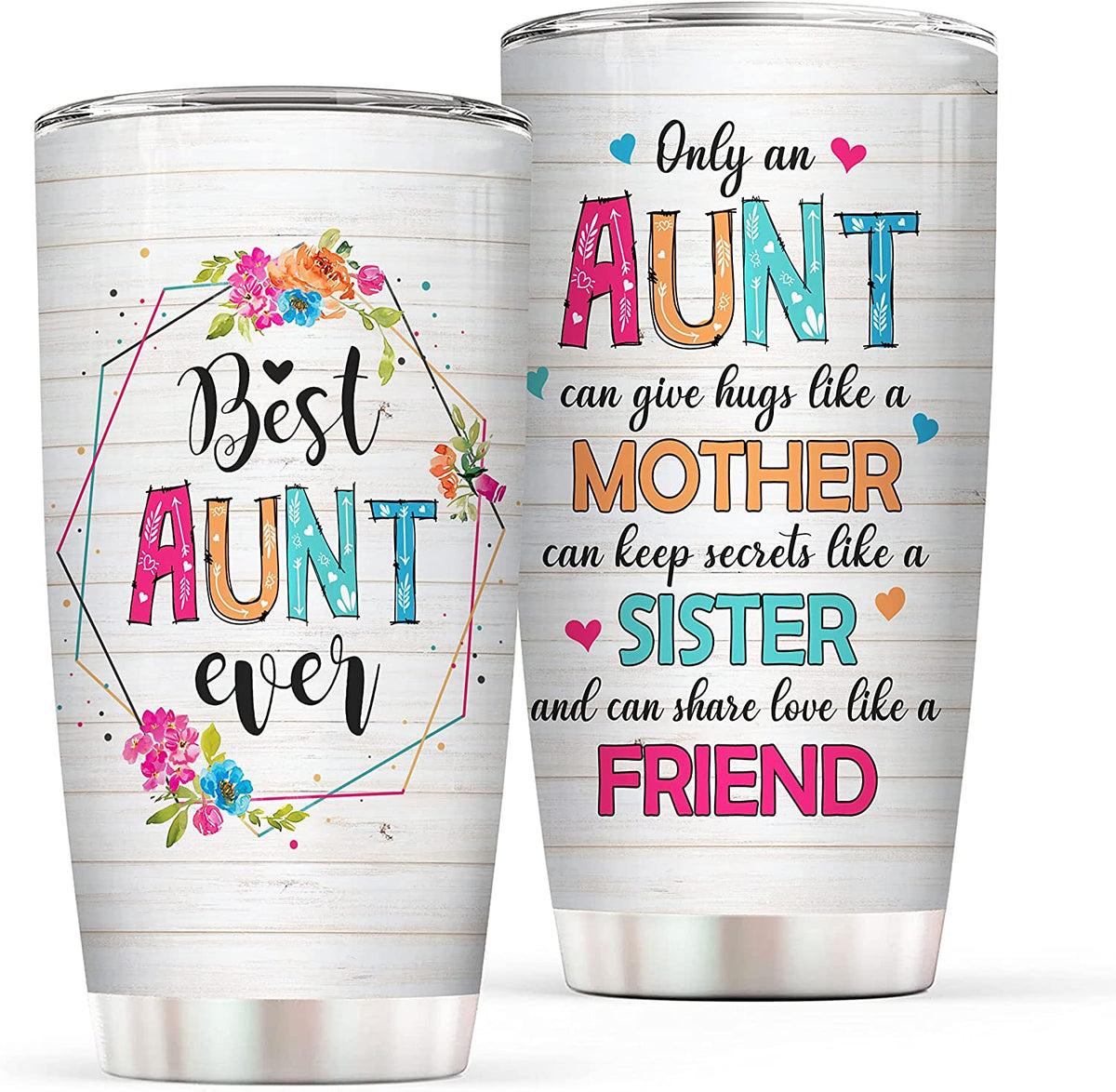 Aunt Tumbler, Best Aunt Ever Tumbler Stainless Steel Travel Mug with Lid - Aunt-to-be, Aunt Gifts from Niece, Nephew - Funny Gift for Aunt for Birthday, Christmas, Mother's Day, Valentine's Day