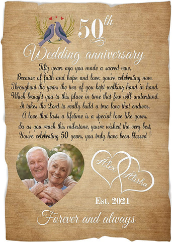 50Th Anniversary Blanket Wedding Anniversary Custom Christmas Photo For Mom And Dad Gift 50Th Wedding Anniversary Sherpa Keepsake 50 Years As Mr. & Mrs 2022