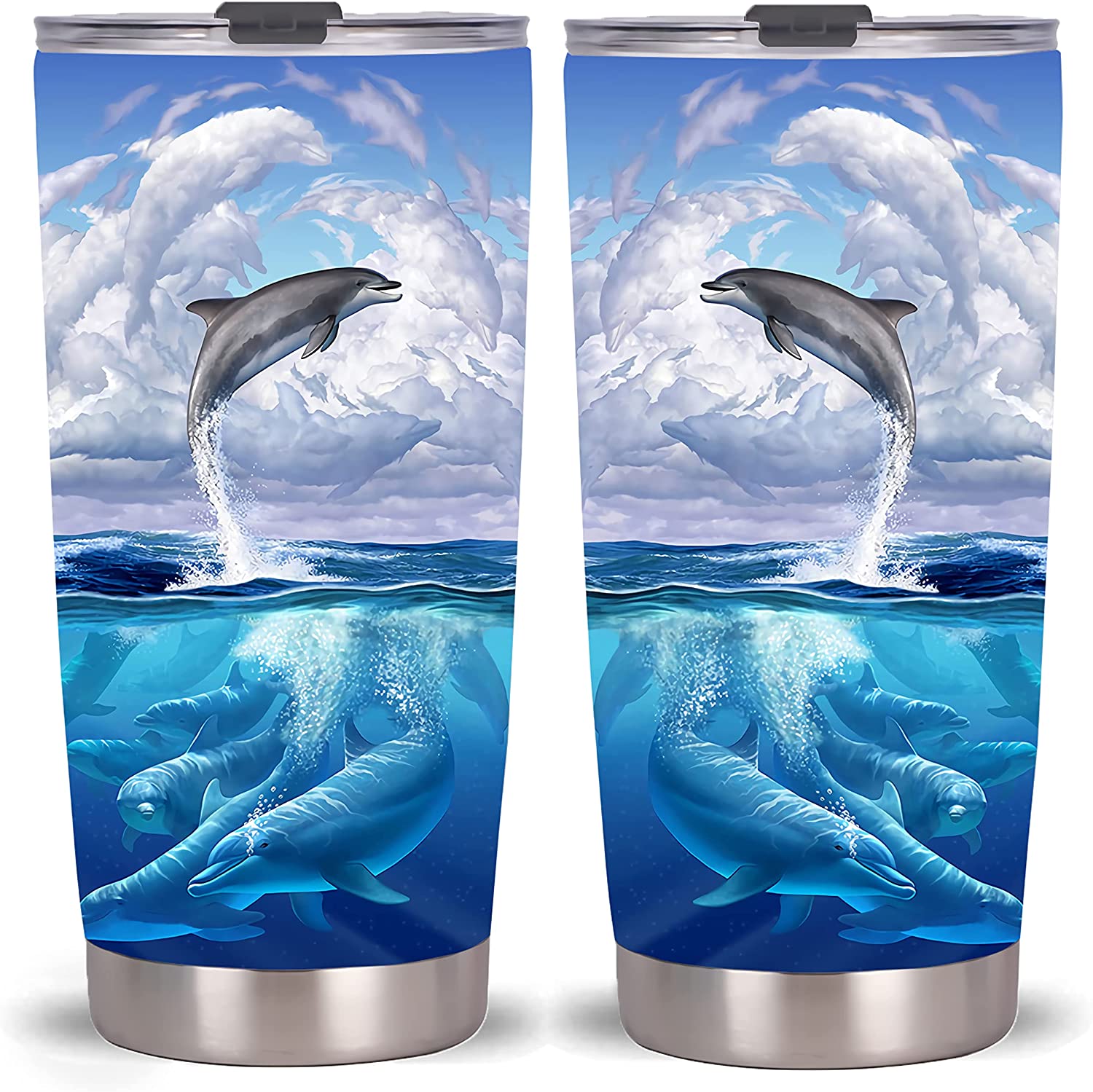 Dolphin Tumbler-Stainless Steel Travel Mug With Lid And Straw ( Dolphin Tumbler )