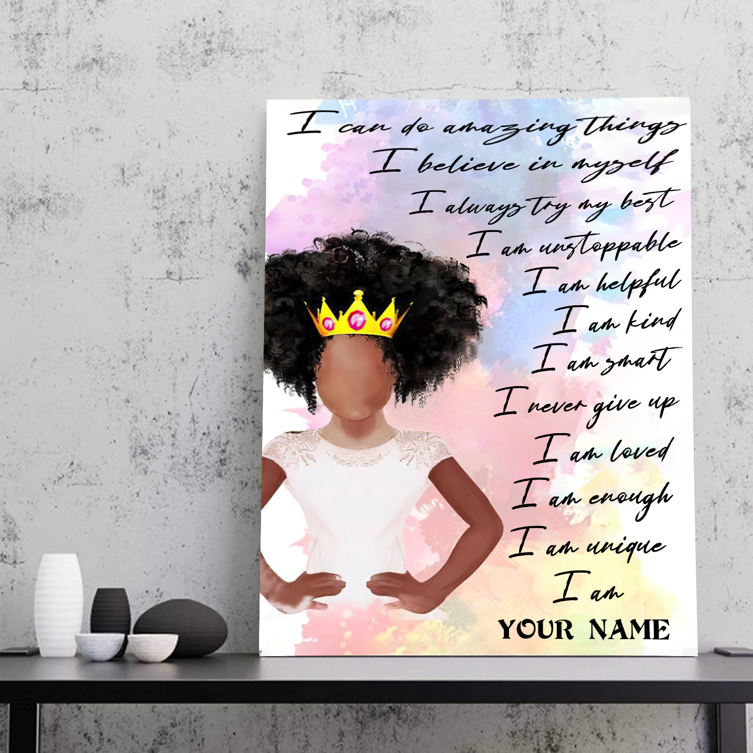 Personalized Black Girl Canvas, Custom Name Canvas, Black Girl You Are Beautiful Black Teenage Canvas