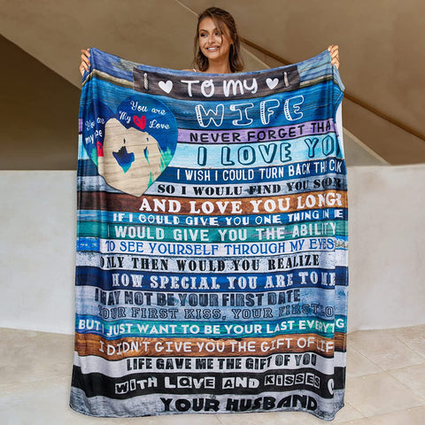 To My Wife - Never Forget That I Love You From Husband, Anniversary Blanket, Gift For Her Wife Birthday Gifts From Husband Romantic Present Valentines Day