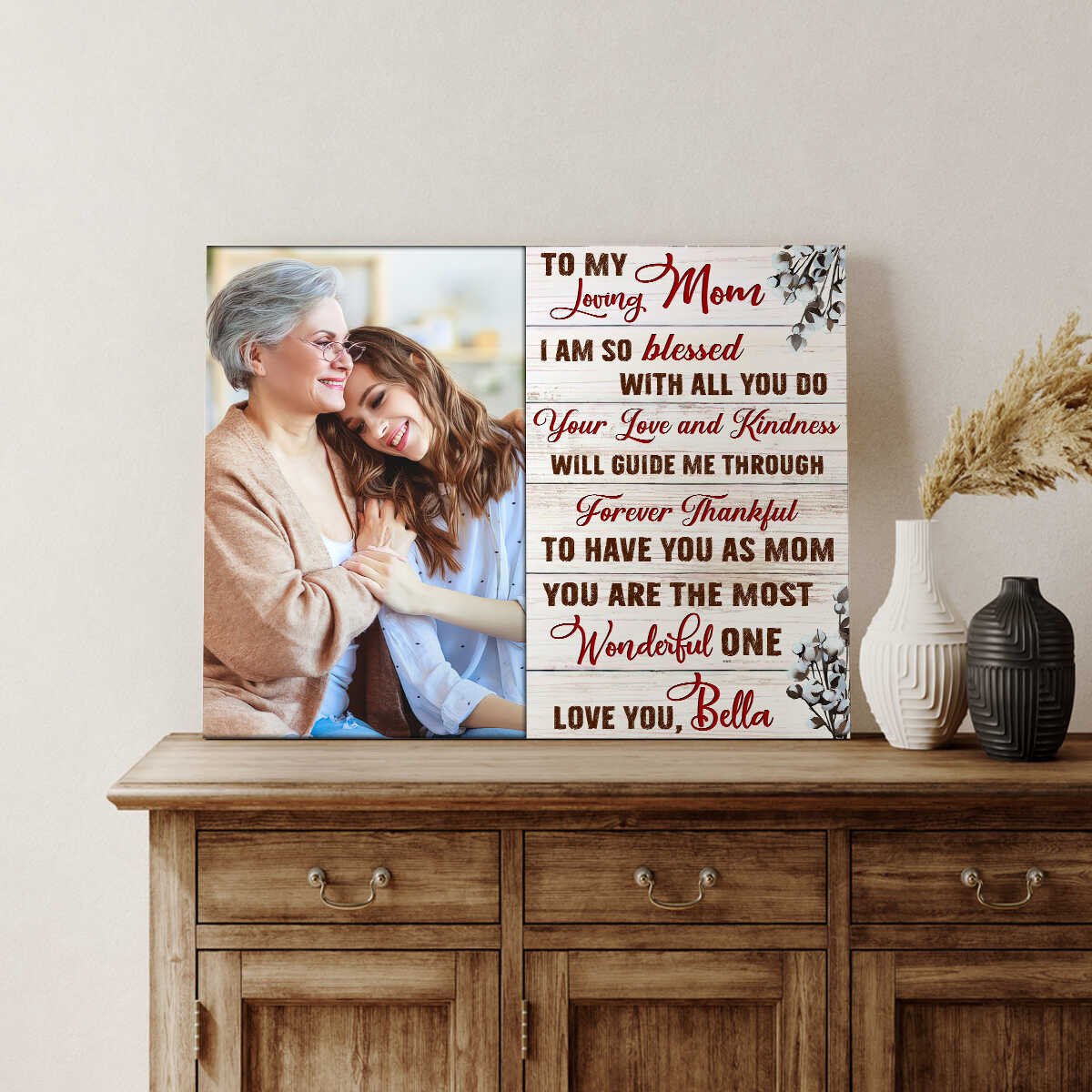 To My Loving Mom Canvas Wall Art, Mother's Day Gift From Daughters Sons Kids, Home Wall Decoration