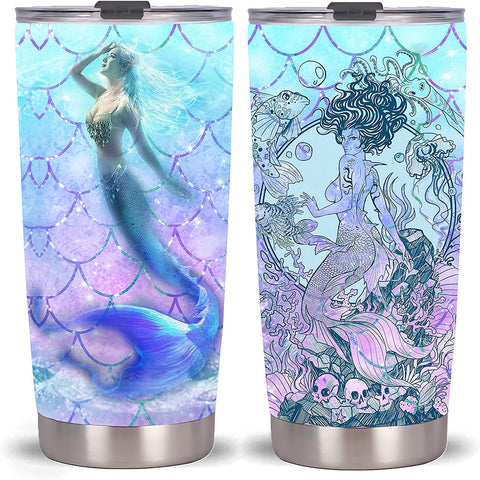 Mermaid Tumbler-Stainless Steel Travel Mug Mermaid With Lid And Straw (Tumbler Mermaid)