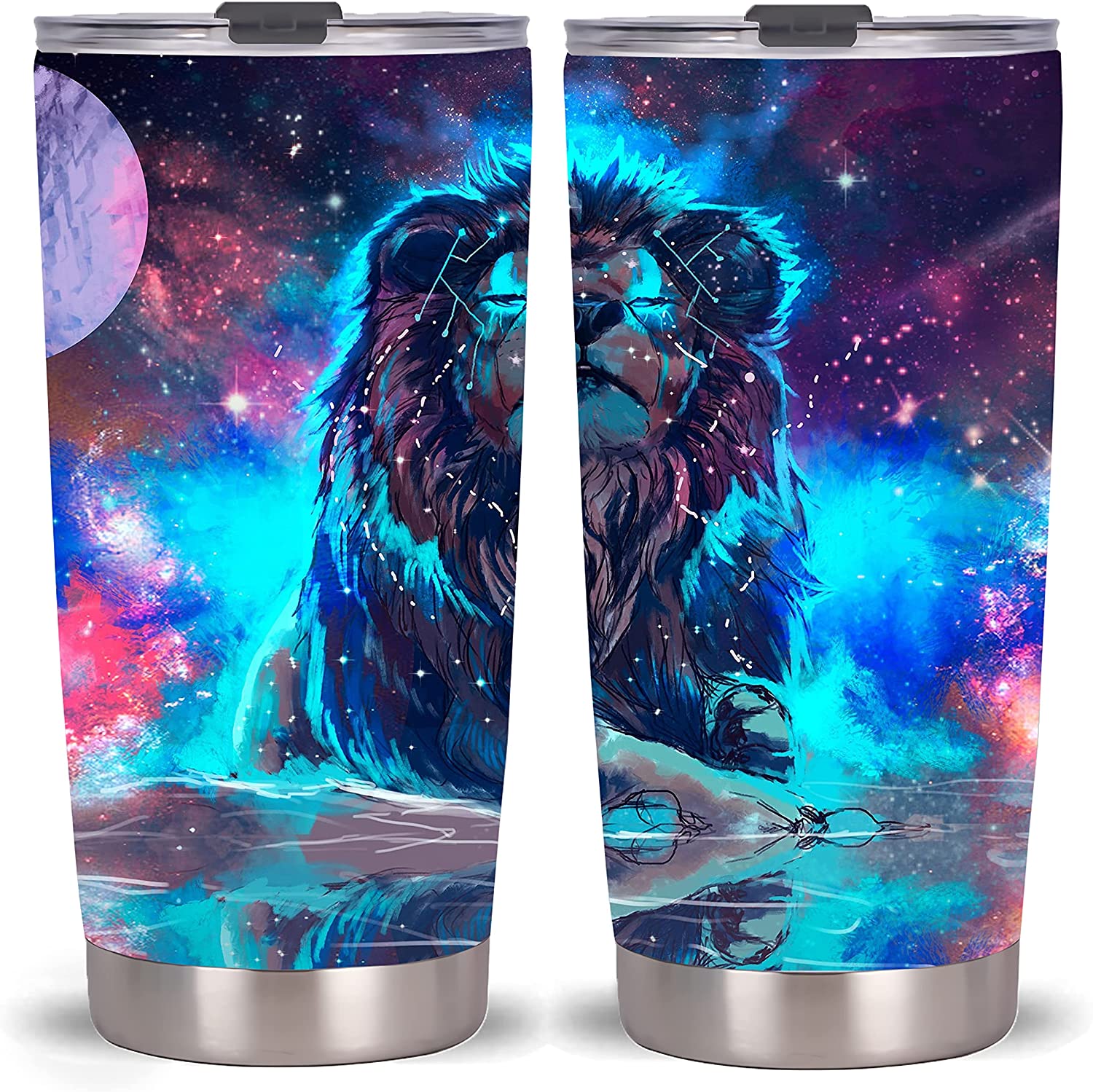 Lion Tumbler Cup , Insulated With Lids Stainless Steel Double Vacuum Coffee Cup, Travel Mug (Galaxy Lion)