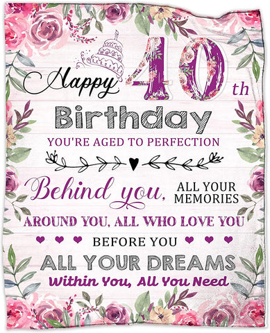 40Th Birthday Gifts For Women Blanket 50" X 60", 40 Years Old Gifts For Women Turning 40, 1982 Wife Sister Mom Friends 40Th Birthday Gift