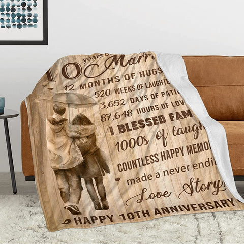 10Th Wedding Anniversary Blanket Gift, 10Th Marriage Anniversary Blanket Gift Flannel 50"X60" Throw Blanket For Wife Husband, Anniversary Blanket Gift