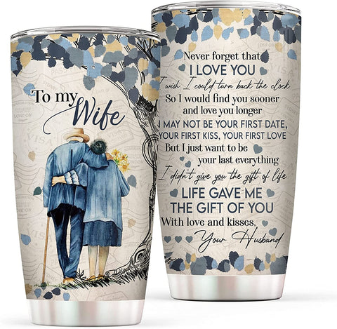 Wife Tumbler, Wife Gifts - To My Wife Blue Insulated Stainless Steel Tumbler - Wedding Gift for Her for Anniversary, Birthday Gifts for Wife, Romantic Valentines Gift for Wife