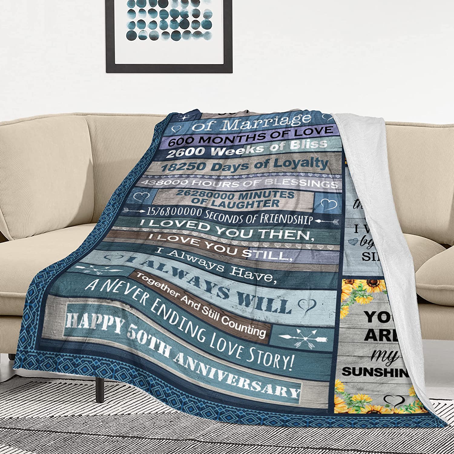 50Th Wedding Anniversary Blanket For Life Partner Gift For Birthday Valentine'S Day 50 Years Of Love Celebration Gifts For Mom Dad Fiftieth Golden Anniversary Blankets For Husband Wife