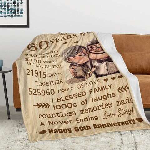 60Th Anniversary Blanket Gifts Gift For 60Th Wedding Anniversary Throw Blankets 60 Years Of Marriage For Couple, Parents, Grandparents Warm Flannel Blanket