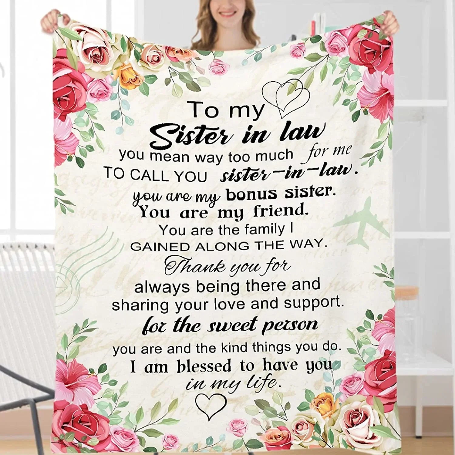 to My Sister-in-Law Blanket, Sisters Gifts from Sister Blanket,Valentine Birthday Gifts for Sister Women Girls, Sister Presents for Mothers Day