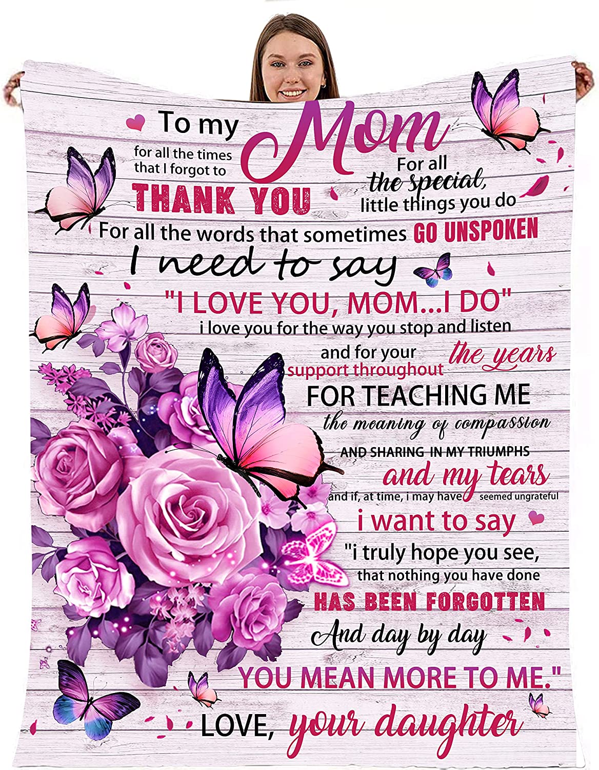 to My Mom Blanket from Daughter, Mother day Valentine Birthday Gifts for Mom, Mom Gifts from Daughters