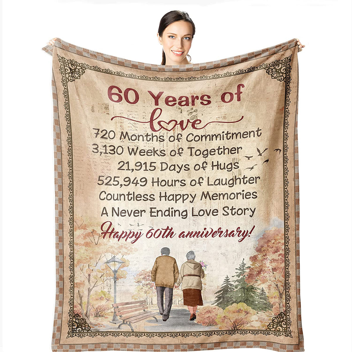 60Th Anniversary Blanket, Gifts For Couple Parents Wife Husband Diamond Wedding Blanket Throw Blankets For Mom Dad Grandparents 60 Years Of Marriage Celebration Gift Ideas