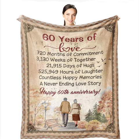 60Th Anniversary Blanket, Gifts For Couple Parents Wife Husband Diamond Wedding Blanket Throw Blankets For Mom Dad Grandparents 60 Years Of Marriage Celebration Gift Ideas