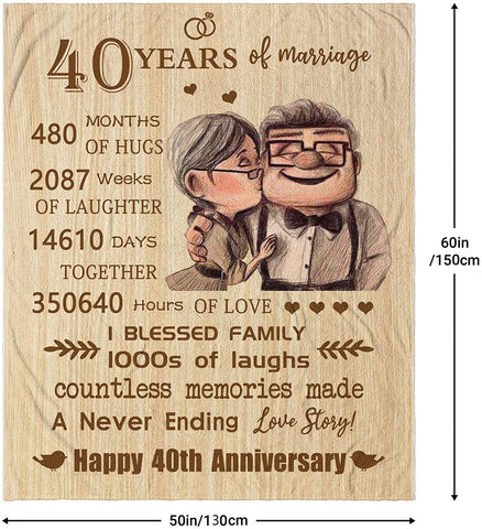 40Th Anniversary Blanket Gifts Gift For 40Th Wedding Anniversary Throw BlanketsGolden 40 Years Of Marriage For Couple, Parents, Grandparents