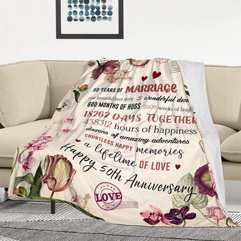 50Th Anniversary Blanket, Gifts 50Th Anniversary Golden Wedding Gifts For Parents Couple Wedding Gifts For Grandma Grandpa Mom Dad 50Th Anniversary Decorations Gift Idea