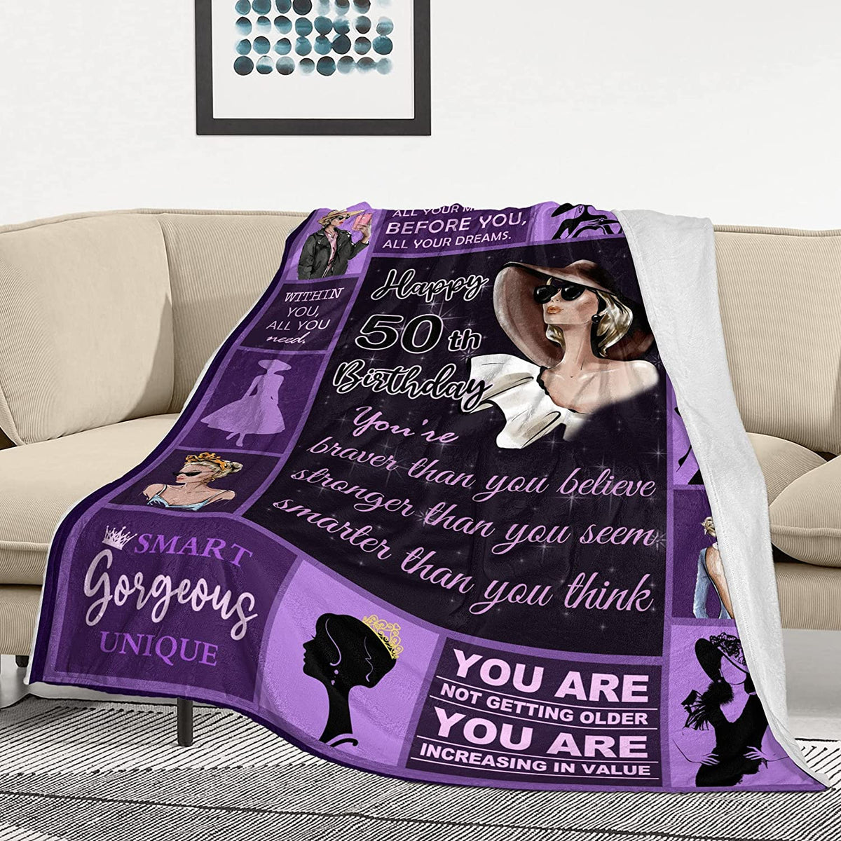 50Th Birthday Blanket For Women - Gifts For Women Turning 50 - Fabulous Birthday Gifts For Women - Funny Anniversary Decorations Gift, 50-Year-Old Gift Ideas Throw Blankets