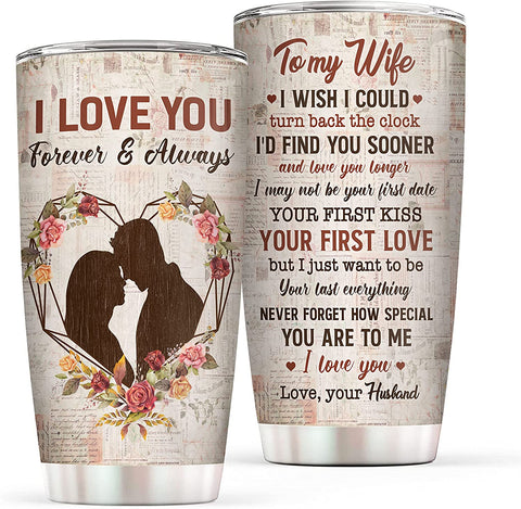 Wife Tumbler, Wife Gifts - I Love You Insulated Stainless Steel Tumbler - Wedding Gift for Her for Anniversary, Birthday Gifts for Wife, Romantic Valentines Gift for Wife