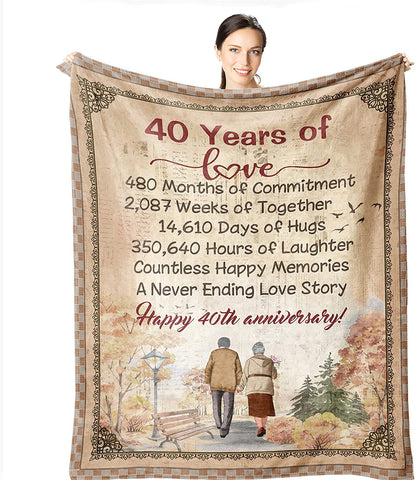 40Th Anniversary Blanket, Gifts For Wife Husband Couple Ruby Wedding Blanket For Mom Dad Grandparents 40 Years Of Marriage Celebration Throw Blankets Valentine'S Day Gift Idea