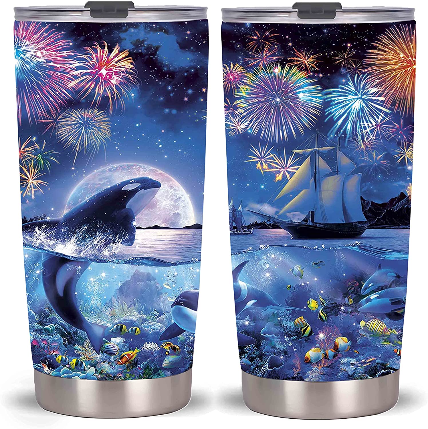 Whale Tumbler Cup With Lid , Stainless Steel Double Wall Vacuum Thermos Insulated Travel Coffee Mug(Whale Tumbler )One Tumbler Cup