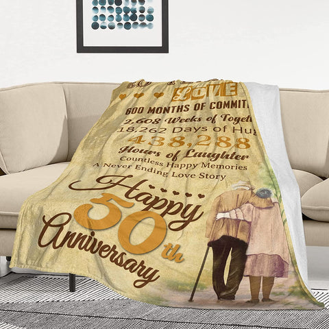 50Th Anniversary Blanket Gifts For Couple Wife Husband Fiftieth Golden Wedding Blanket 60"X 50" For Mom Dad Him Her Parents 50 Years Of Marriage Throw Blankets Valentine'S Day Love Gifts Ideas