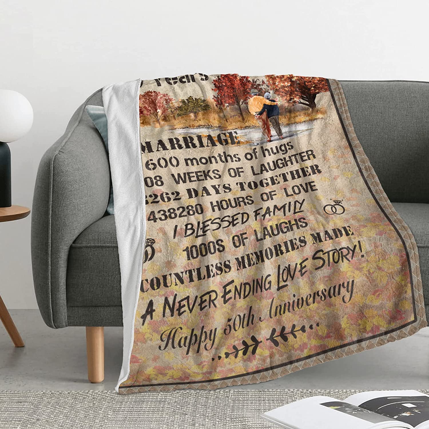 50Th Anniversary Blanket Gifts Blanket, 50 Years Of Marriage Gifts For Parents Couple Adults Wife Husband Men Women Friends, Happy 50Th Anniversary Throw Blanket