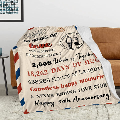 50Th Anniversary Gifts Blanket, Golden Wedding Anniversary Couple Gifts For Dad Mom, 50Th Anniversary Wedding For Husband Wife Parents Gifts, 50 Years Of Marriage Gift Blanket